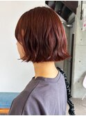 ボブパーマ オレンジブラウン ブリーチなしダブルカラー 艶髪