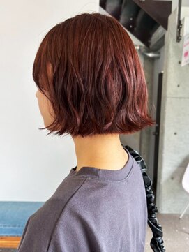 マップデザイン(map design) ボブパーマ オレンジブラウン ブリーチなしダブルカラー 艶髪