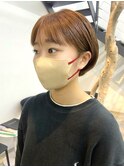 ショートボブ 丸みショート オレンジブラウン