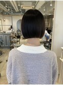 赤羽ボブ切りっぱなしアゴラインフラットボブダークブラウン