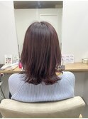 チェリーブラウン/丸顔/ミニウルフ/白髪ぼかし/髪質改善