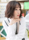★韓国風切りっぱなしゆるふわぱっつんボブパーマ20代30代★1
