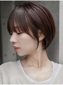 大人可愛い20代30代40代黒髪前下がりひし形小顔ボブ丸みショート