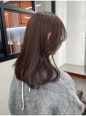 ダブルカラーチェリーレッドピンクブラウン韓国レイヤーロング