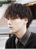 フェザーパーマ/ブルーブラック/刈り上げセンターパート[新宿]