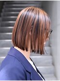 切りっぱなしボブぱっつんボブ小顔顔周り白髪ぼかしハイライト