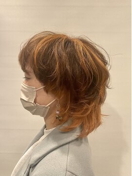六本木美容室 西麻布店 くびれマッシュウルフ×オレンジハイライト＃Wカラー