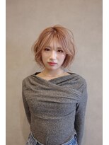 モネ 栄 久屋大通店(monet)&nbsp;ハイトーン切りっぱなしショートボブミルクティーピンクベージュ