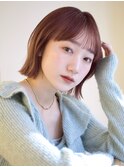 シースルーワイドバング くびれヘアボブ アプリコットオレンジ