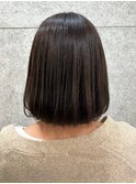 丸みボブ ブラウンアッシュカラー 透明感カラー 縮毛矯正 30代