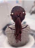 編み込みリボンポニーテール[ヘアセット/原宿/渋谷]