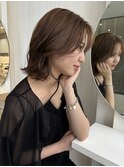 【MOMONE】ミディアムレイヤーボブレイヤーベージュカラー