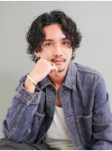 ミディアムパーマ　スパイラルパーマ　アッシュブラック　ウルフ