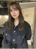 レイヤーカット グレージュカラー セミディ オリーブベージュ