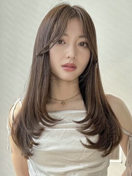 ロンドワン 三宮元町(Lond one) ロングレイヤーカット/オリーブグレージュ/フェイスレイヤー