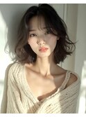 レイヤーカット_ココアベージュ小顔に見せるヘア顔周り調布
