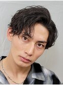 原宿ツイストスパイラルパーマメンズカットラウンドマッシュ黒髪