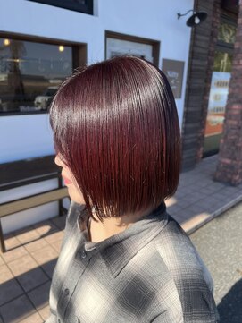 チェリーピンク/ボブ/切りっぱなし