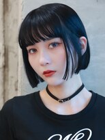 プネル(punel) 原宿/ブルーブラック/ミニボブ/切りっぱなし/ブリーチ無しカラー