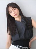 ベース　四角　面長　ロング　黒髪　シースルー　ストレート