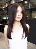顔周りレイヤーロング韓国ヘアココアベージュ_F1256