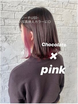 プライズ アイリス 池袋東口店(prize Iris) インナーカラーボブピンクヘアピンクブラウン池袋