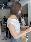 ブリーチなしカラー グレージュ ボブ ミニボブ/林