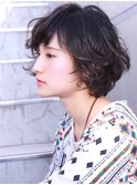 黒髪/斜めバング/大人ボブ/くせ毛ショート/たまプラーザz