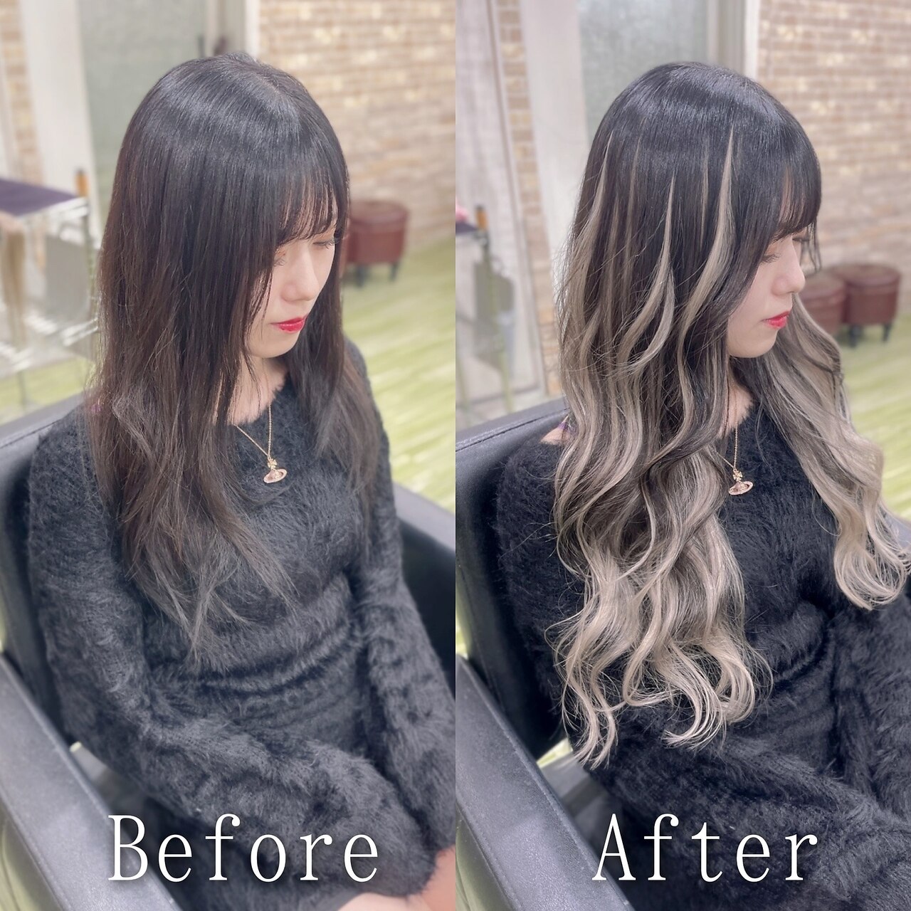 ホワイトベージュ#シールエクステ#レイヤーロング#韓国#岡山