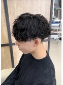 刈り上げツーブロック波巻きスパイラルパーマメンズマッシュ