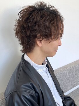 ラギッド 大野城店(RUGGED) スパイラルパーマ ブラウン ウルフカット メンズパーマ