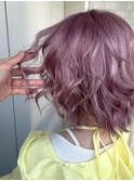 ピンクラベンダーカラーブリーチダブルカラーモーヴピンクヘアー