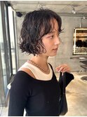 ミルクティーブロンド/ダークブルー/デジタルパーマ/銀座