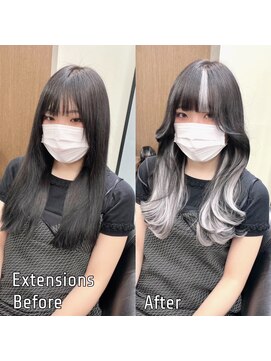 ディア(.eer) 黒髪に合う◎ホワイトシルバー×シールエクステ☆インナーカラー