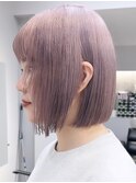 ダブルカラーピンクベージュベージュカラーケアブリーチミニボブ