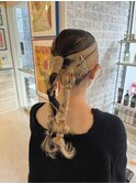 ヘアセット ヘアアレンジ ポニーテール 編み下ろし カチモリ