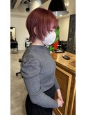 20代30代ダブルカラーシアーピンクショートウルフ透明感
