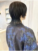 福山市Caary個性派ウルフレイヤーカットインナーブルー20代30代
