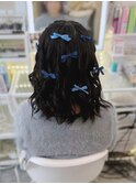 推し活 イベント 量産型 編み込みハーフツイン+リボンアクセ
