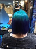 ターコイズからブルー系のグラデスタイル。カラートリック♪