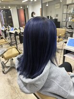 アジールヘア 所沢プロペ通り店(agir hair)&nbsp;ネイビーブルー前髪イメチェンこなれミディケアブリーチ所沢韓国