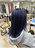 ネイビーブルー前髪イメチェンこなれミディケアブリーチ所沢韓国