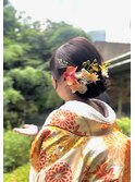 爽やかカラーの生花シニヨン