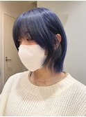 レイヤーカットレイヤーボブ/ブルーシルバーカラー/ワンブリーチ