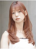 透け感オレンジベージュロング