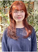 似合わせカット小顔レイヤーオレンジレッドブラウン暖色ベージュ