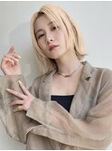 ブロンドベージュ フェイスレイヤーボブ似合わせ小顔t55