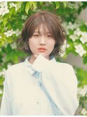 外ハネボブ/シースルーバング/透明感ベージュ/くせ毛風パーマ
