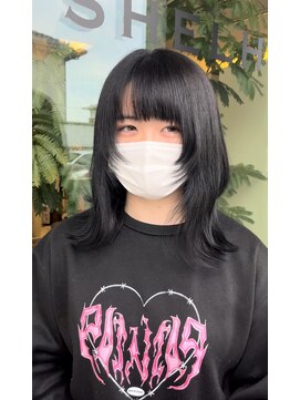 シェルハ(SHELHA) ウルフカット 顔周りレイヤーカット ブルーブラック