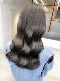 小顔ロング透明感ブリーチなしシルバーアッシュグレージュ